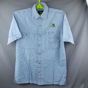 RedHead Shirt Medium Blue Mens Button Down Short Sleeve Fishing Embroidered